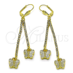 Arete Largo 5.099.009 Oro Laminado, Diseño de Mariposa, con Blanca Cristal, Pulido, Tono Dorado