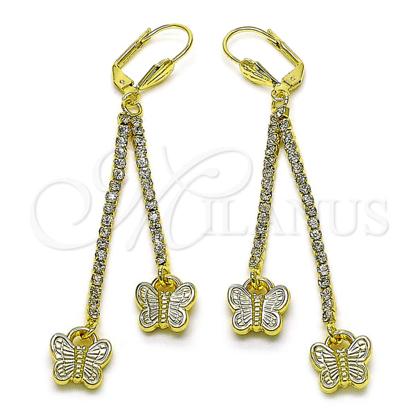 Arete Largo 5.099.009 Oro Laminado, Diseño de Mariposa, con Blanca Cristal, Pulido, Tono Dorado
