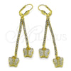 Arete Largo 5.099.009 Oro Laminado, Diseño de Mariposa, con Blanca Cristal, Pulido, Tono Dorado