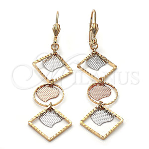 Arete Largo 5.105.004.1 Oro Laminado, Diseño de Corazón, Cepillado, Tres Tonos