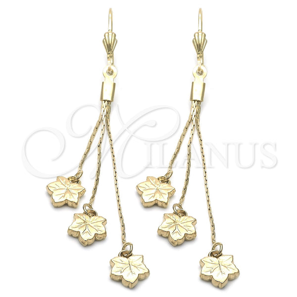 Arete Largo 5.109.002 Oro Laminado, Diseño de Flor, Pulido, Tono Dorado