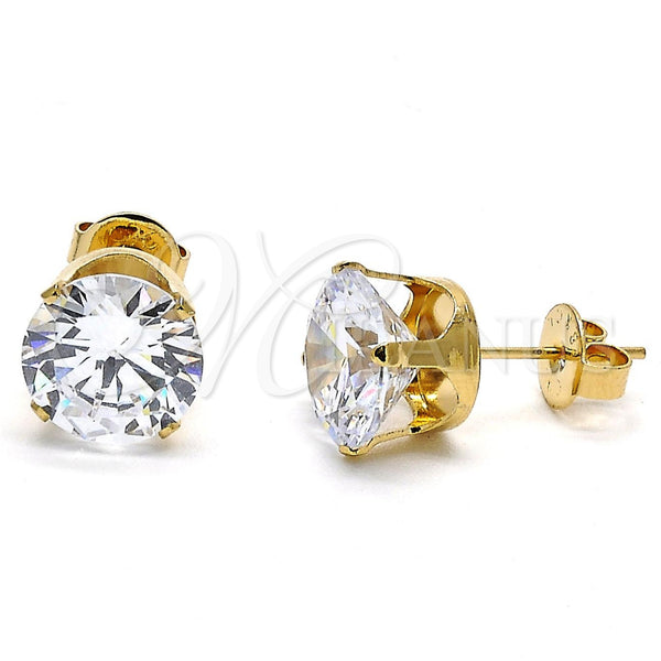 Arete Dormilona 5.128.021 Oro Laminado, con Blanca Zirconia Cubica, Pulido, Tono Dorado
