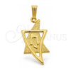 Dije Elegante 05.16.0144 Oro Laminado, Diseño de Bufalo y Judaica, Diamantado, Tono Dorado