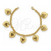 Pulsera de Dije 031.004.07 Oro Laminado, Diseño de Corazón y Rolo, Mate, Tono Dorado (Grosor 05 MM, 7 Pulgadas de Largo)