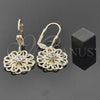 Arete Colgante 5.005.006 Oro Laminado, Diseño de Flor, con Blanca Zirconia Cubica, Diamantado, Tono Dorado