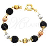 Pulsera Elegante 5.008.002 Oro Laminado, Diseño de Bola, con Negro Azavache, Pulido, Tres Tonos (12 MM Thickness, 7 Inches Length)