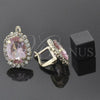 Arete Gancho Frances 5.013.009 Oro Laminado, Diseño de Flor, con Zirconia Cubica Rosa y Blanca, Pulido, Tono Dorado