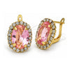 Arete Gancho Frances 5.013.009 Oro Laminado, Diseño de Flor, con Zirconia Cubica Rosa y Blanca, Pulido, Tono Dorado