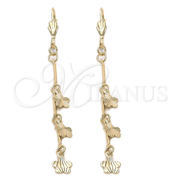 Arete Largo 5.016.003 Oro Laminado, Diseño de Flor, Pulido, Tono Dorado
