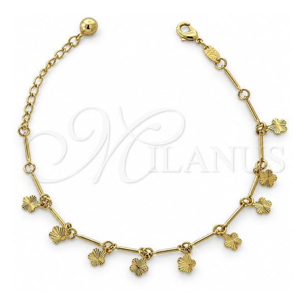 Pulsera de Dije 5.016.014.07 Oro Laminado, Diseño de Flor y Cascavel, Diamantado, Tono Dorado (03 MM Thickness, 7 Inches Length)