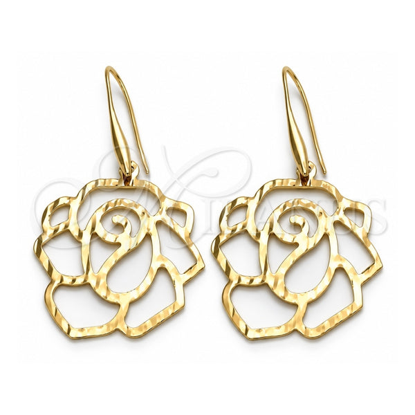 Arete Colgante 5.017.004 Oro Laminado, Diseño de Flor, Pulido, Tono Dorado