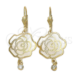 Arete Colgante 5.017.011 Oro Laminado, Diseño de Flor, con Blanca Zirconia Cubica, Diamantado, Tono Dorado
