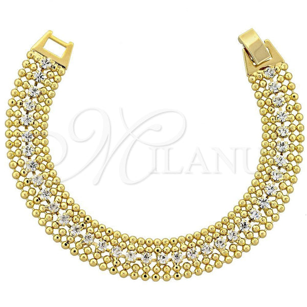 Pulsera Elegante 5.019.009 Oro Laminado, con Zirconia Cubica Blanca, Pulido, Tono Dorado (Grosor 08 MM, 7 Pulgadas de Largo)