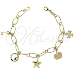 Pulsera de Dije 5.021.008 Oro Laminado, Diseño de Manzana y Llave, Pulido, Tono Dorado (08 MM Thickness, 8 Inches Length)