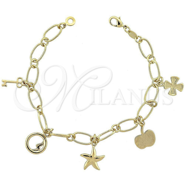 Pulsera de Dije 5.021.008 Oro Laminado, Diseño de Manzana y Llave, Pulido, Tono Dorado (08 MM Thickness, 8 Inches Length)