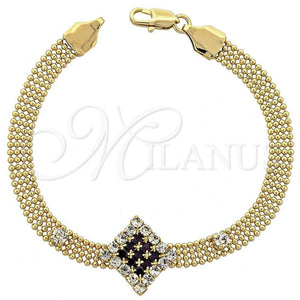 Pulsera Elegante 5.022.003 Oro Laminado, con Fucsia and Blanca Zirconia Cubica, Pulido, Tono Dorado (10 MM Thickness, 8 Inches Length)