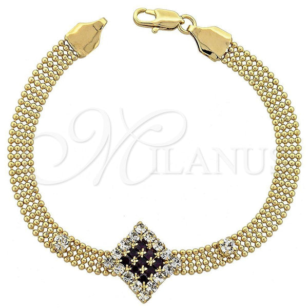 Pulsera Elegante 5.022.003 Oro Laminado, con Fucsia and Blanca Zirconia Cubica, Pulido, Tono Dorado (10 MM Thickness, 8 Inches Length)