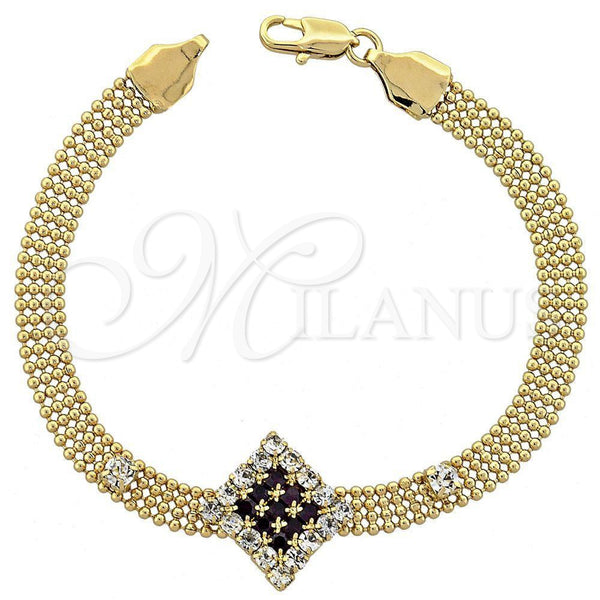 Pulsera Elegante 5.022.003 Oro Laminado, con Fucsia and Blanca Zirconia Cubica, Pulido, Tono Dorado (10 MM Thickness, 8 Inches Length)