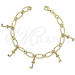 Pulsera de Dije 5.022.010 Oro Laminado, Diseño de Llave, Pulido, Tono Dorado (0.40 Gauge, 07 MM Thickness, 7 Inches Length)