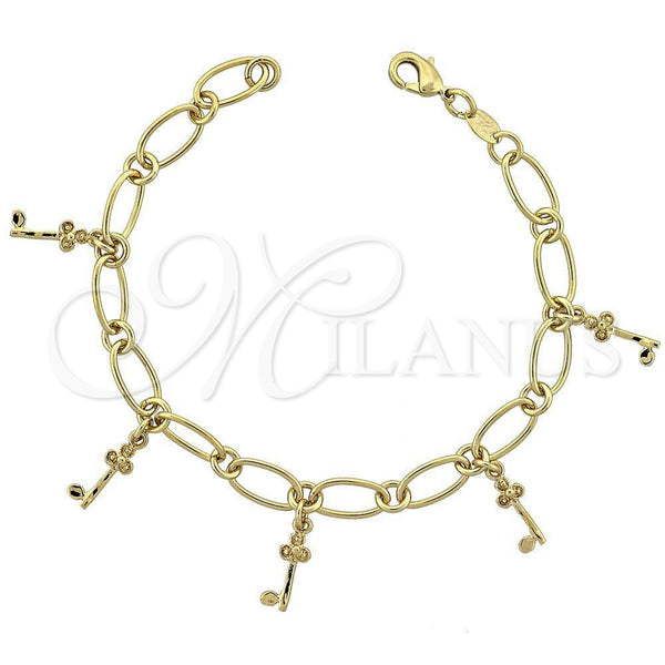 Pulsera de Dije 5.022.010 Oro Laminado, Diseño de Llave, Pulido, Tono Dorado (0.40 Gauge, 07 MM Thickness, 7 Inches Length)