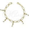 Pulsera de Dije 5.022.010 Oro Laminado, Diseño de Llave, Pulido, Tono Dorado (0.40 Gauge, 07 MM Thickness, 7 Inches Length)