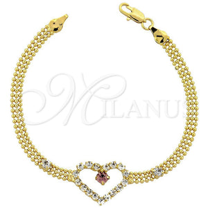 Pulsera Elegante 5.023.004 Oro Laminado, Diseño de Corazón, con Violeta and Blanca Zirconia Cubica, Pulido, Tono Dorado (17 MM Thickness, 8 Inches Length)