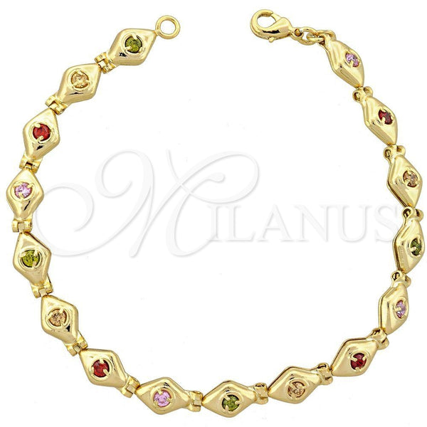 Pulsera Elegante 5.026.014 Oro Laminado, con Multicolor Zirconia Cubica, Pulido, Tono Dorado (05 MM Thickness, 7 Inches Length)