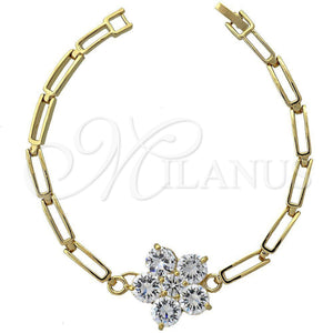 Pulsera Elegante 5.028.001 Oro Laminado, Diseño de Flor, con Blanca Zirconia Cubica, Pulido, Tono Dorado (22 MM Thickness, 7 Inches Length)