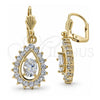 Arete Colgante 5.028.022 Oro Laminado, Diseño de Gota, con Zirconia Cubica Blanca, Pulido, Tono Dorado