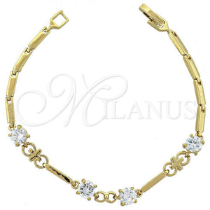 Pulsera Elegante 5.029.006 Oro Laminado, Diseño de Cruz, con Blanca Zirconia Cubica, Pulido, Tono Dorado (06 MM Thickness, 7 Inches Length)