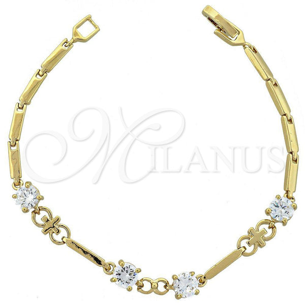 Pulsera Elegante 5.029.006 Oro Laminado, Diseño de Cruz, con Blanca Zirconia Cubica, Pulido, Tono Dorado (06 MM Thickness, 7 Inches Length)