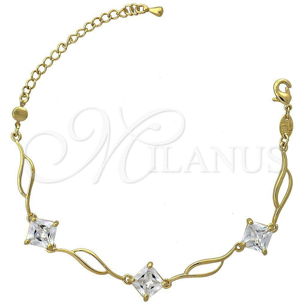 Pulsera Elegante 5.030.003 Oro Laminado, Diseño de Oja, con Blanca Zirconia Cubica, Pulido, Tono Dorado (12 MM Thickness, 8 Inches Length)