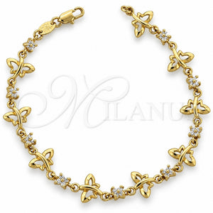 Pulsera Elegante 5.030.005 Oro Laminado, Diseño de Mariposa y Flor, con Zirconia Cubica Blanca, Pulido, Tono Dorado (Grosor 11 MM, 7 Pulgadas de Largo)