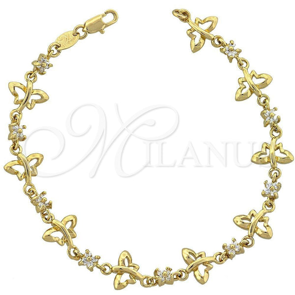 Pulsera Elegante 5.030.005 Oro Laminado, Diseño de Mariposa y Flor, con Blanca Zirconia Cubica, Pulido, Tono Dorado (11 MM Thickness, 7 Inches Length)