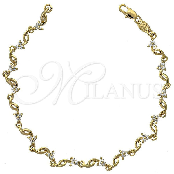 Pulsera Elegante 5.030.009 Oro Laminado, Diseño de Flor, con Blanca Zirconia Cubica, Resinado, Tono Dorado (06 MM Thickness, 7 Inches Length)