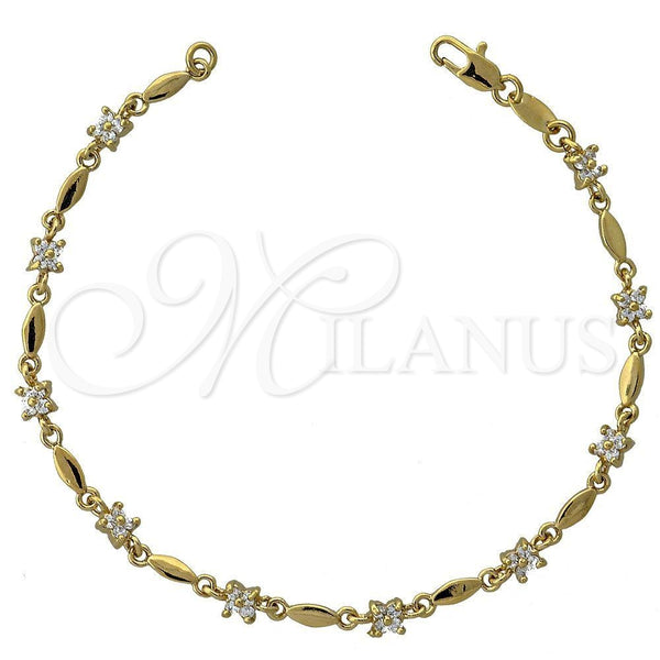 Pulsera Elegante 5.030.010 Oro Laminado, Diseño de Flor y Oja, con Blanca Zirconia Cubica, Pulido, Tono Dorado (05 MM Thickness, 7 Inches Length)