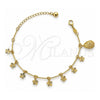Pulsera de Dije 5.033.010 Oro Laminado, Diseño de Flor y Gota, con Zirconia Cubica Blanca, Diamantado, Tono Dorado (Grosor 03 MM, 9 Pulgadas de Largo)