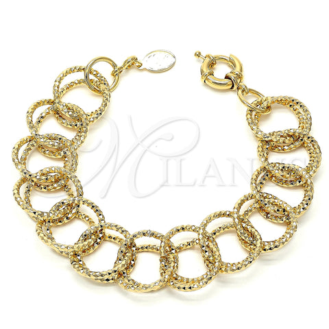 Pulsera Elegante 5.036.004 Oro Laminado, Diseño de Torcido y Duplo, Diamantado, Tono Dorado (03 MM Thickness, 8 Inches Length)