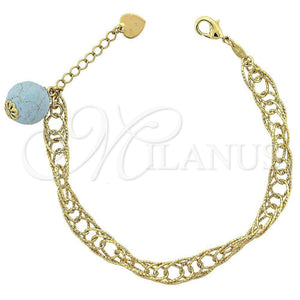 Pulsera Elegante 5.037.008 Oro Laminado, Diseño de Bola, con Topacio Azul Opal, Diamantado, Tono Dorado (08 MM Thickness, 8 Inches Length)