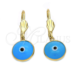 Arete Colgante 5.039.009 Oro Laminado, Diseño de Ojo Griego, Resinado Azul, Tono Dorado