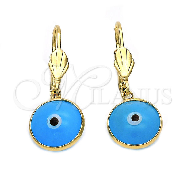 Arete Colgante 5.039.009 Oro Laminado, Diseño de Ojo Griego, Resinado Azul, Tono Dorado