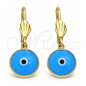 Arete Colgante 5.039.009 Oro Laminado, Diseño de Ojo Griego, Resinado Azul, Tono Dorado