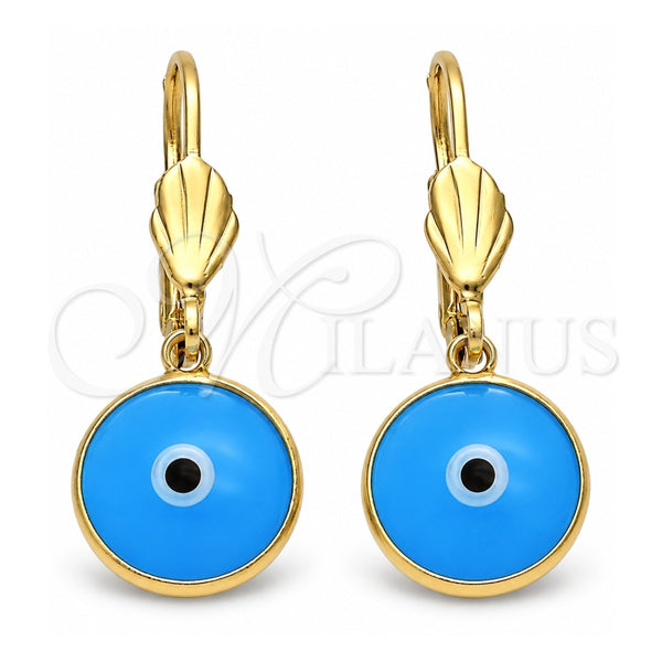 Arete Colgante 5.039.009 Oro Laminado, Diseño de Ojo Griego, Resinado Azul, Tono Dorado