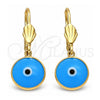 Arete Colgante 5.039.009 Oro Laminado, Diseño de Ojo Griego, Resinado Azul, Tono Dorado