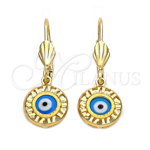 Arete Colgante 5.039.015 Oro Laminado, Diseño de Ojo Griego, Resinado Azul, Tono Dorado