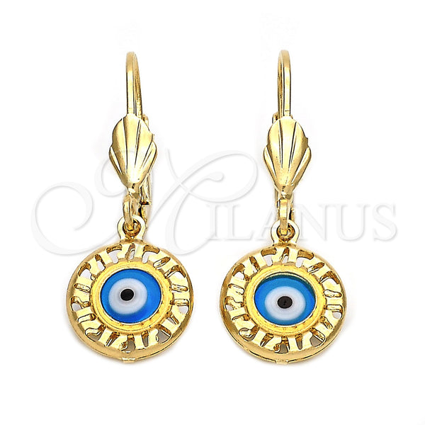 Arete Colgante 5.039.015 Oro Laminado, Diseño de Ojo Griego, Resinado Azul, Tono Dorado