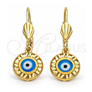 Arete Colgante 5.039.015 Oro Laminado, Diseño de Ojo Griego, Resinado Azul, Tono Dorado