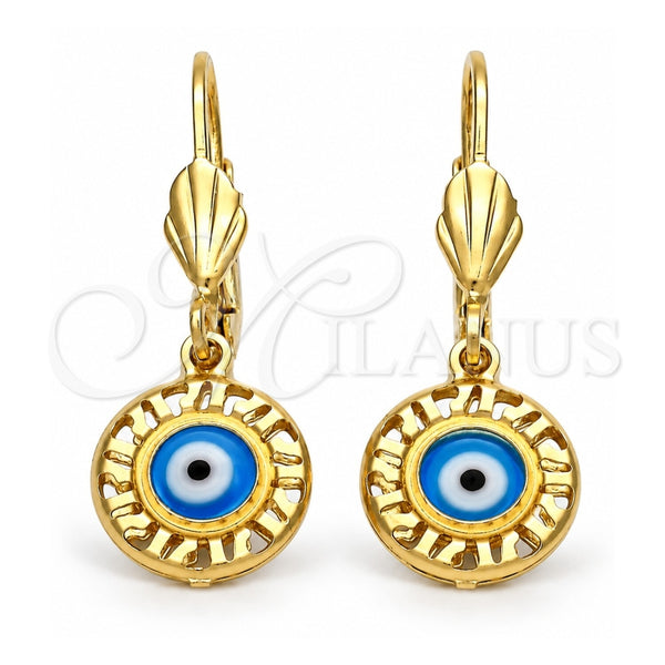 Arete Colgante 5.039.015 Oro Laminado, Diseño de Ojo Griego, Resinado Azul, Tono Dorado