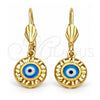 Arete Colgante 5.039.015 Oro Laminado, Diseño de Ojo Griego, Resinado Azul, Tono Dorado