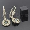 Arete Colgante 5.039.015.1 Oro Laminado, Diseño de Ojo Griego, Resinado Verde, Tono Dorado